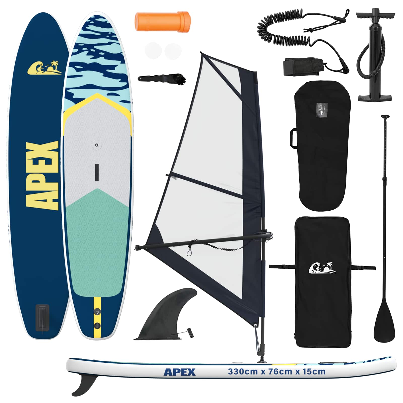 Kootud SUP laud purjega APEX 330 x 76 x 15 cm Sinine