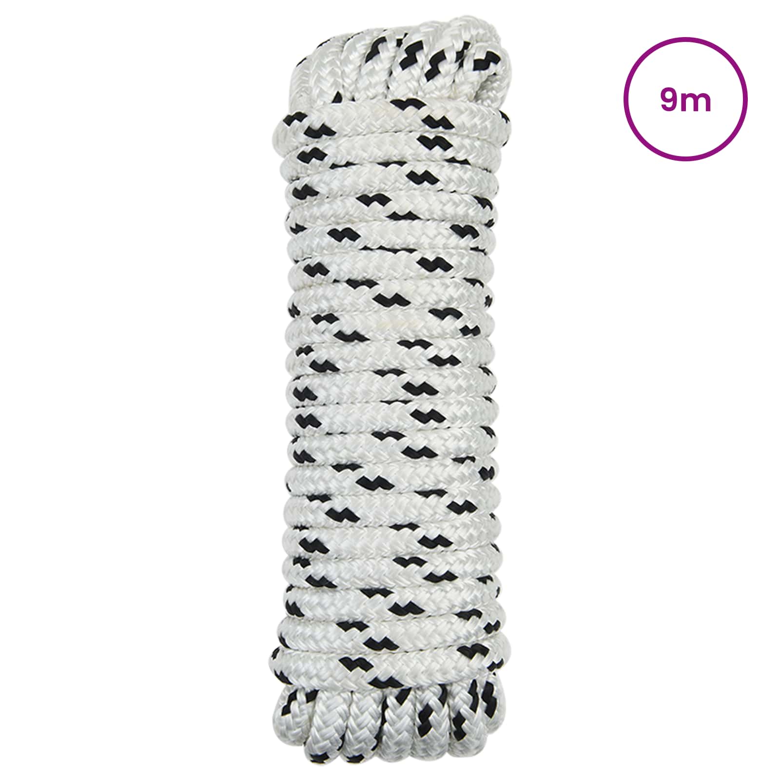 Paadi köis 10 mm 9 m Valge ja must Polüester