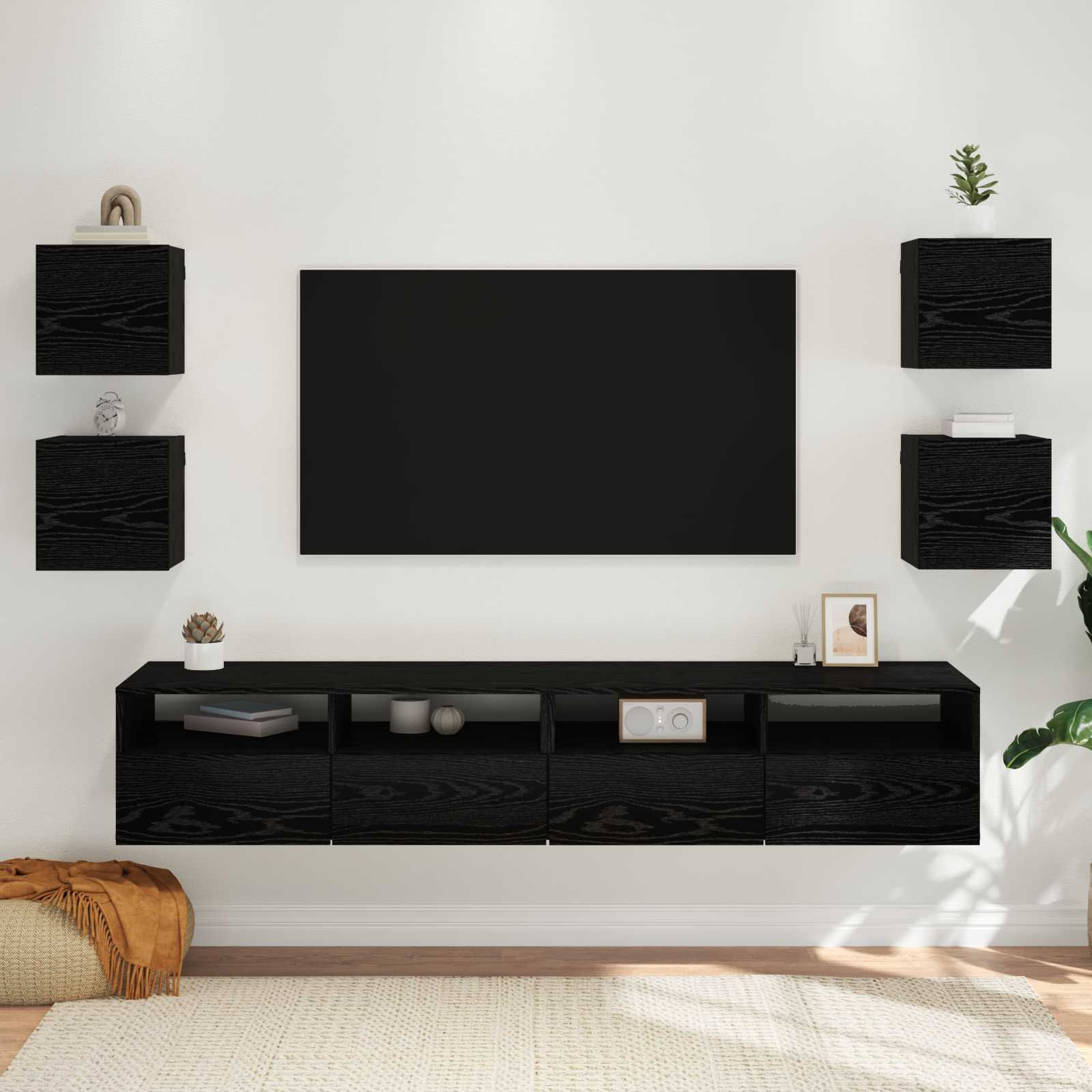 Seinale kinnitatav TV kapp 4 tk Must tamm Tehispuit