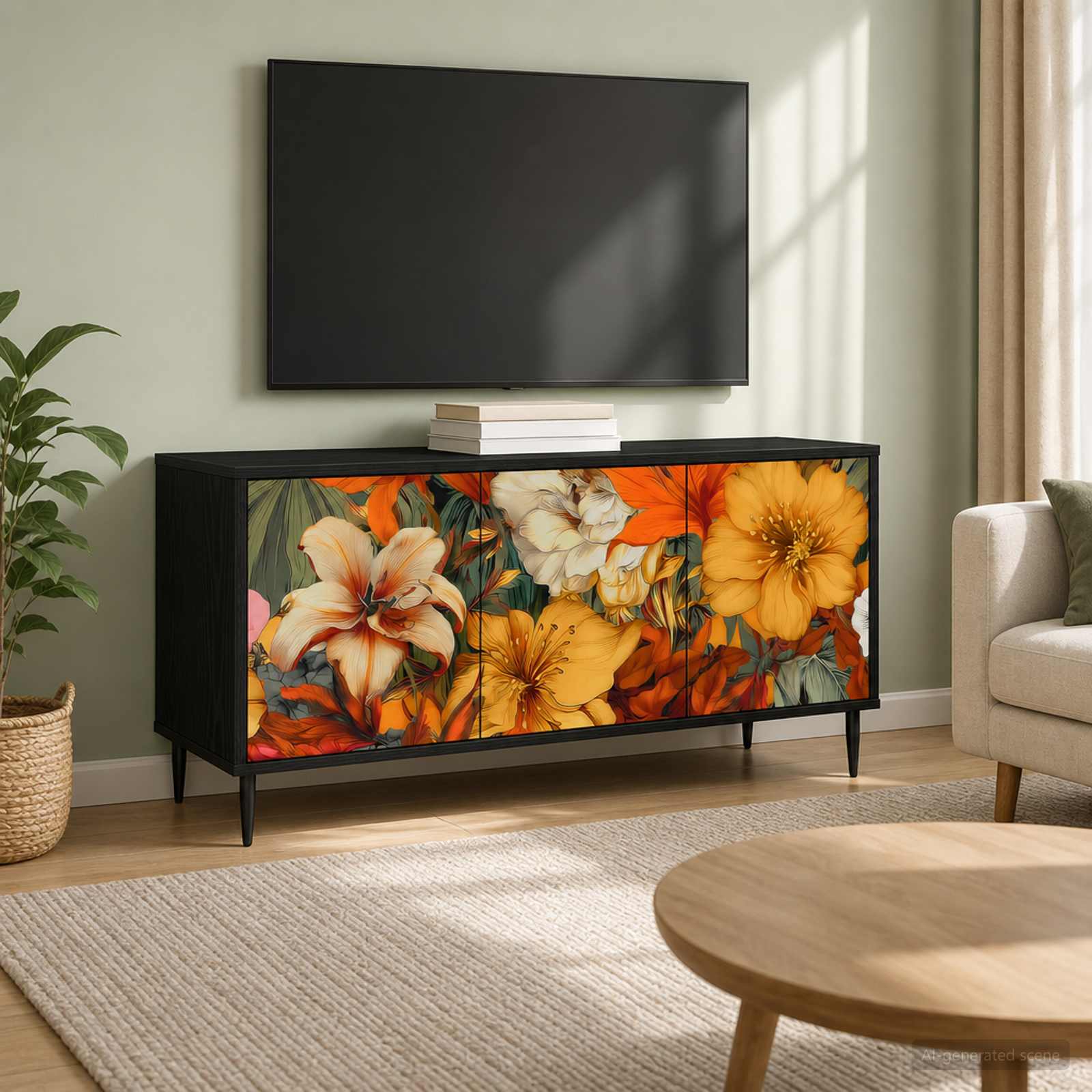 Telerikapp GENNEP 102 x 33 x 51 cm Must tamm Tehispuit