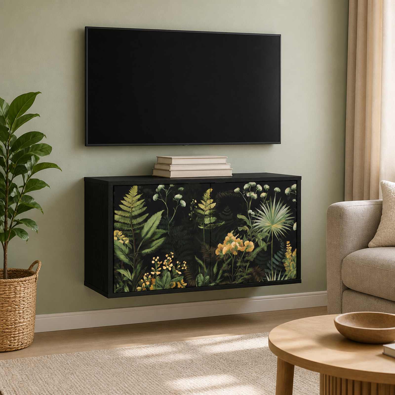 Seinale paigaldatav TV kapp RHENEN 69 x 33 x 40 cm Must tamm