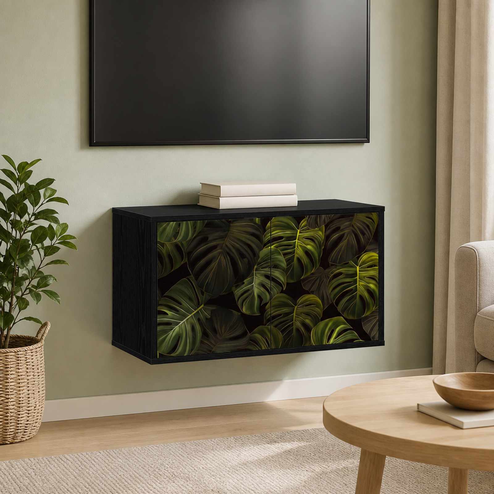 Seinale paigaldatav TV kapp ELBURG 69 x 33 x 40 cm Must tamm