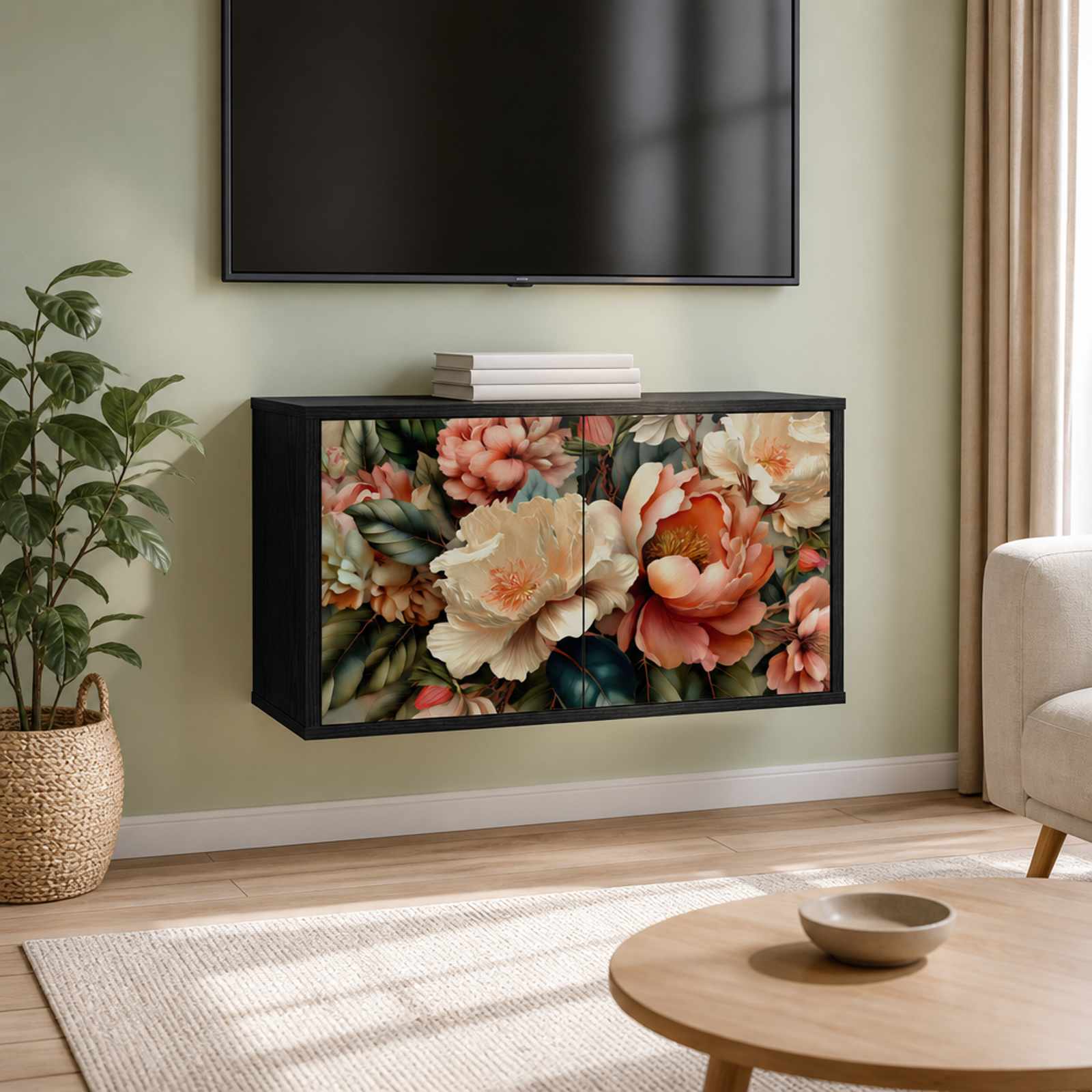 Seinale paigaldatav TV kapp BORNE 69 x 33 x 40 cm Must tamm
