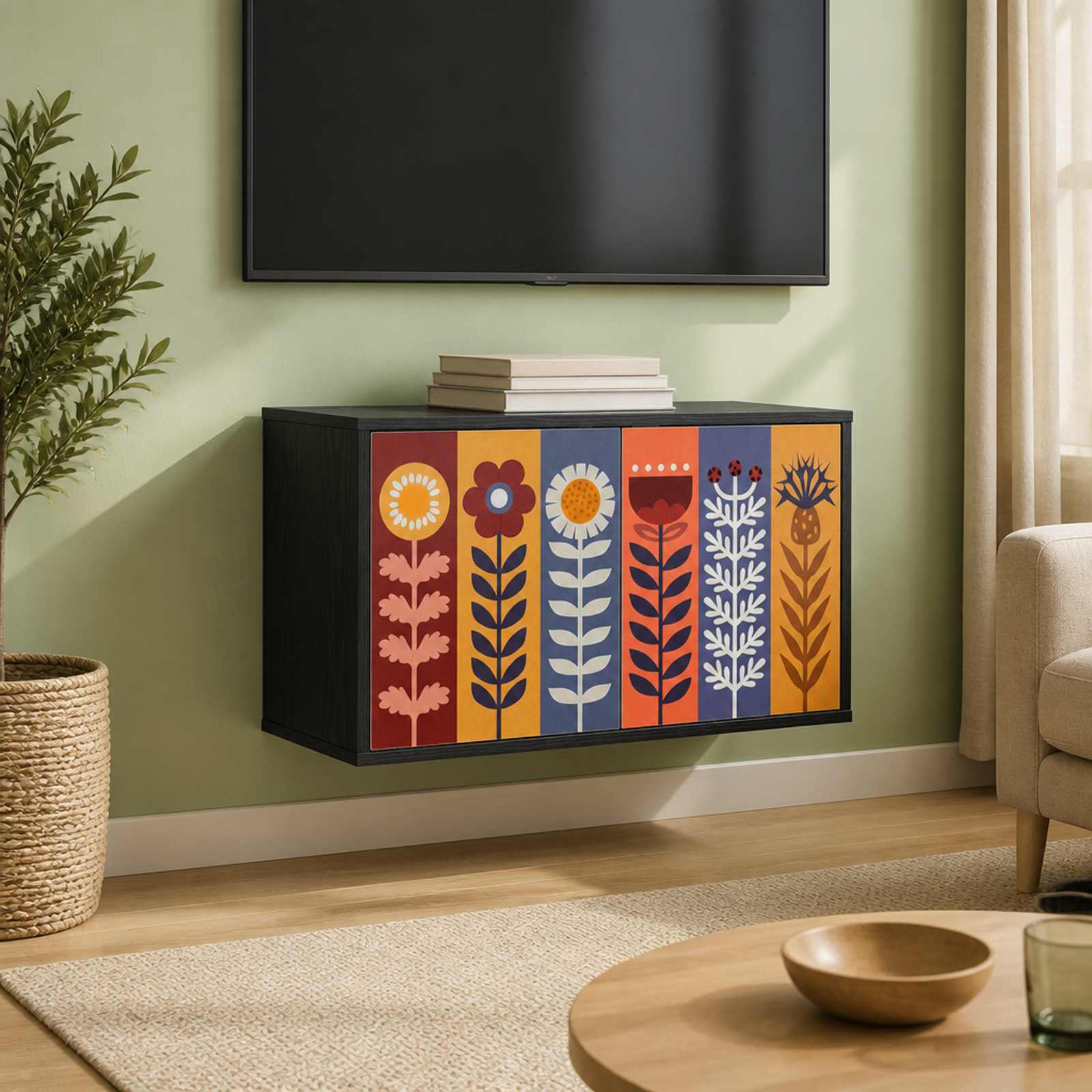 Seinale paigaldatav TV kapp ESSEN 69 x 33 x 40 cm Must tamm