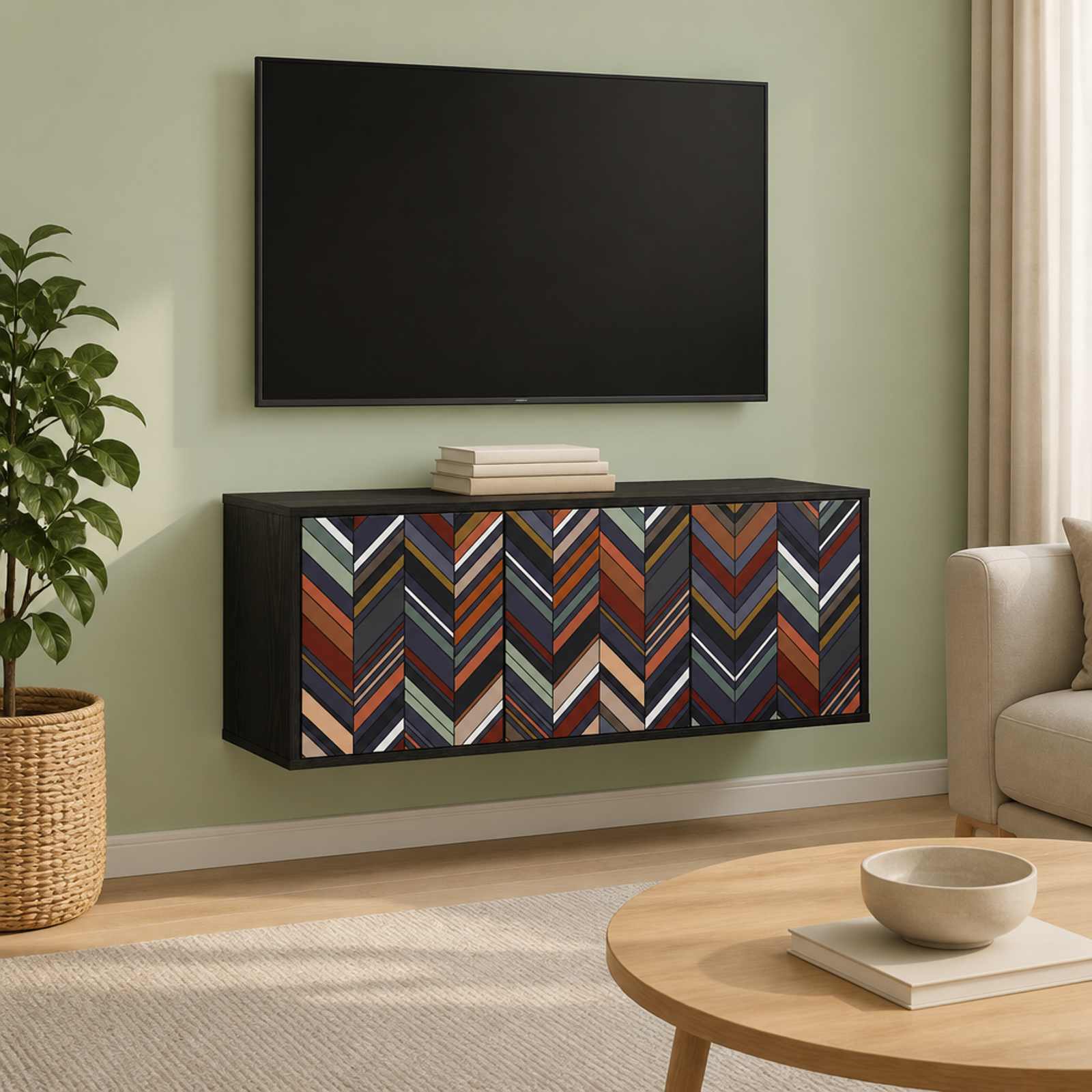 Seinale paigaldatav TV kapp OMMEN 102 x 33 x 40 cm Must tamm