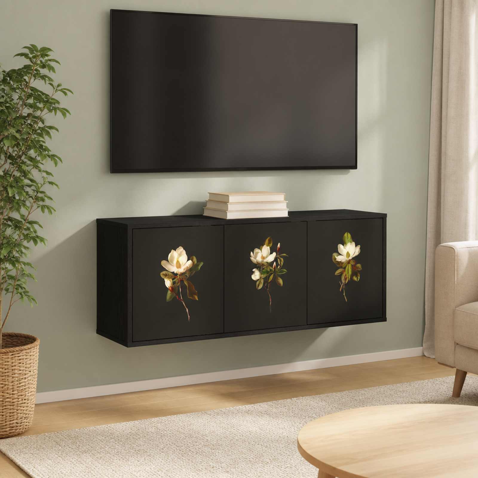 Seinale paigaldatav TV kapp BREMEN 102 x 33 x 40 cm Must tamm