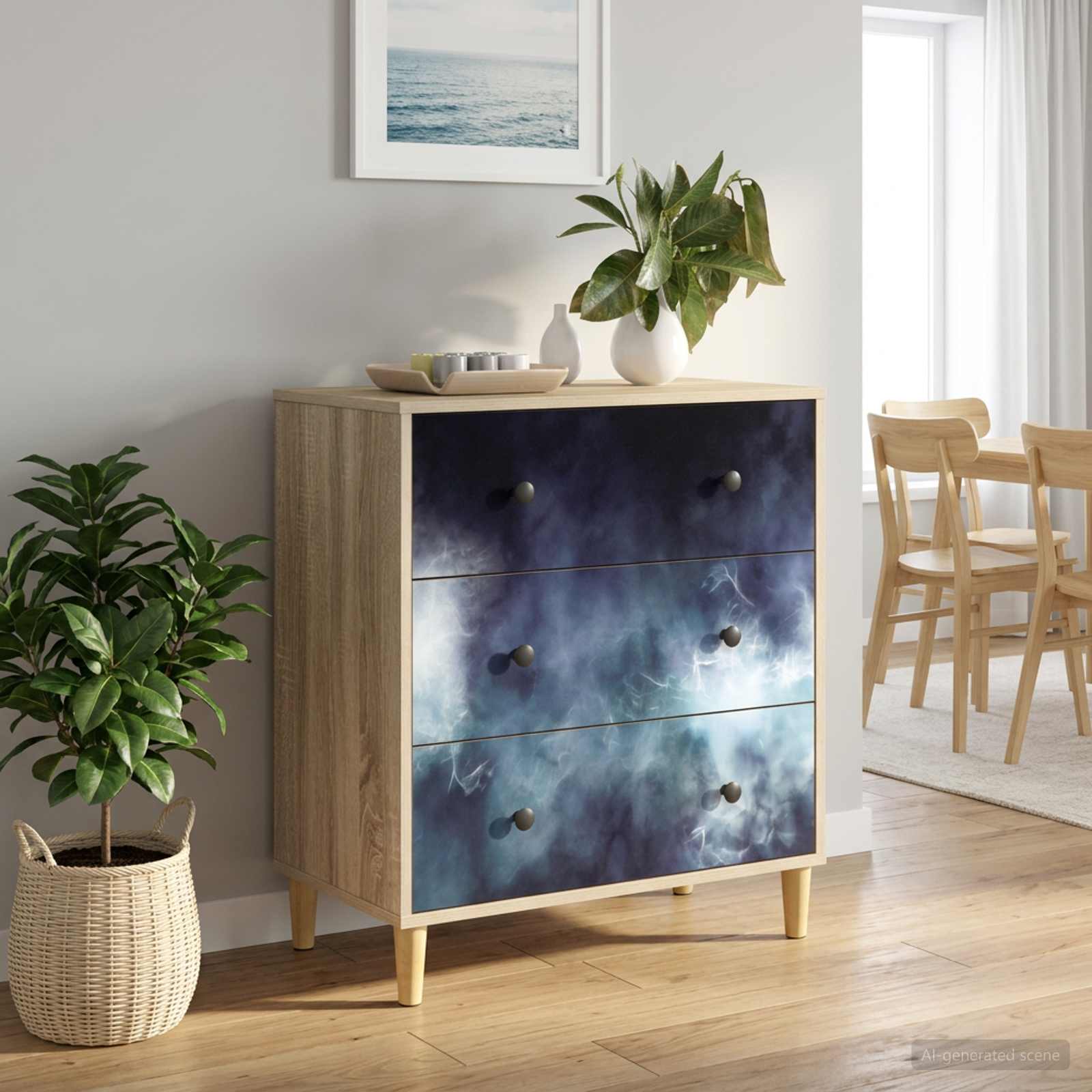 Õhupoli RAALTE Sinine marmori trükk 66 x 36,5 x 75 cm Tehispuit