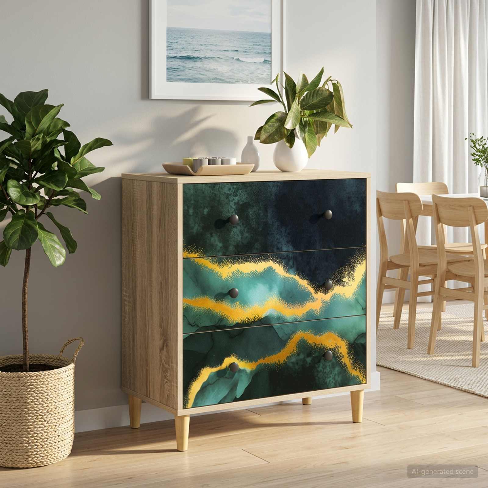 Õhupoli WIJHE Teal marmoriprint 66 x 36,5 x 75 cm Tehispuit