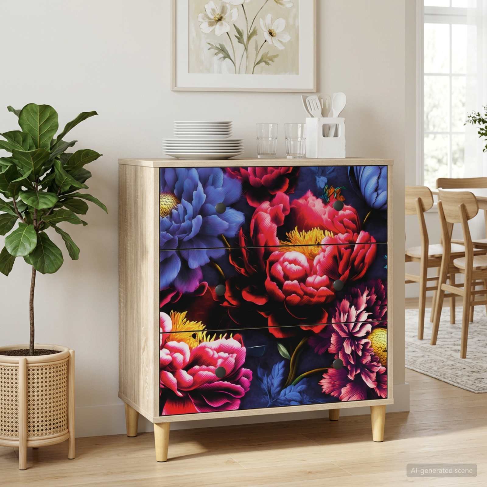Õhupoli KIEL Tumedat pionide mustrit 66 x 36,5 x 75 cm Sonoma