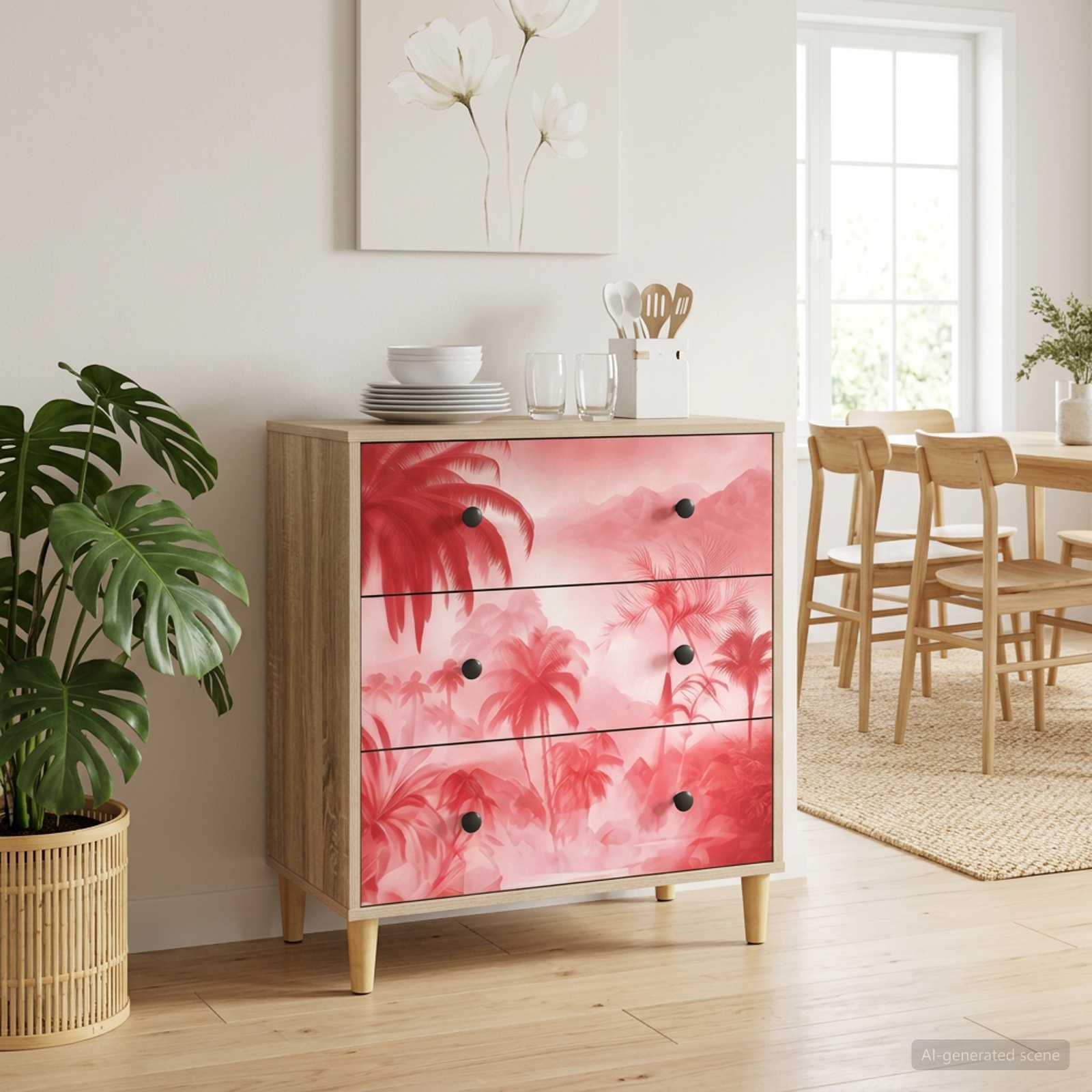 Õhupoli AACHEN Roosa palmipuu trükk 66 x 36,5 x 75 cm Tehispuit