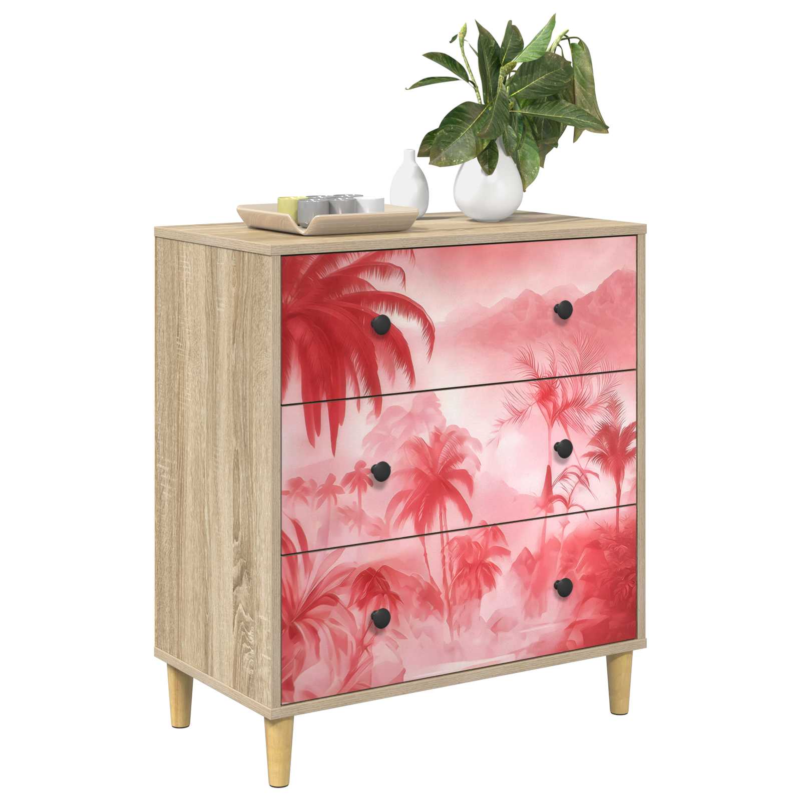 Õhupoli AACHEN Roosa palmipuu trükk 66 x 36,5 x 75 cm Tehispuit
