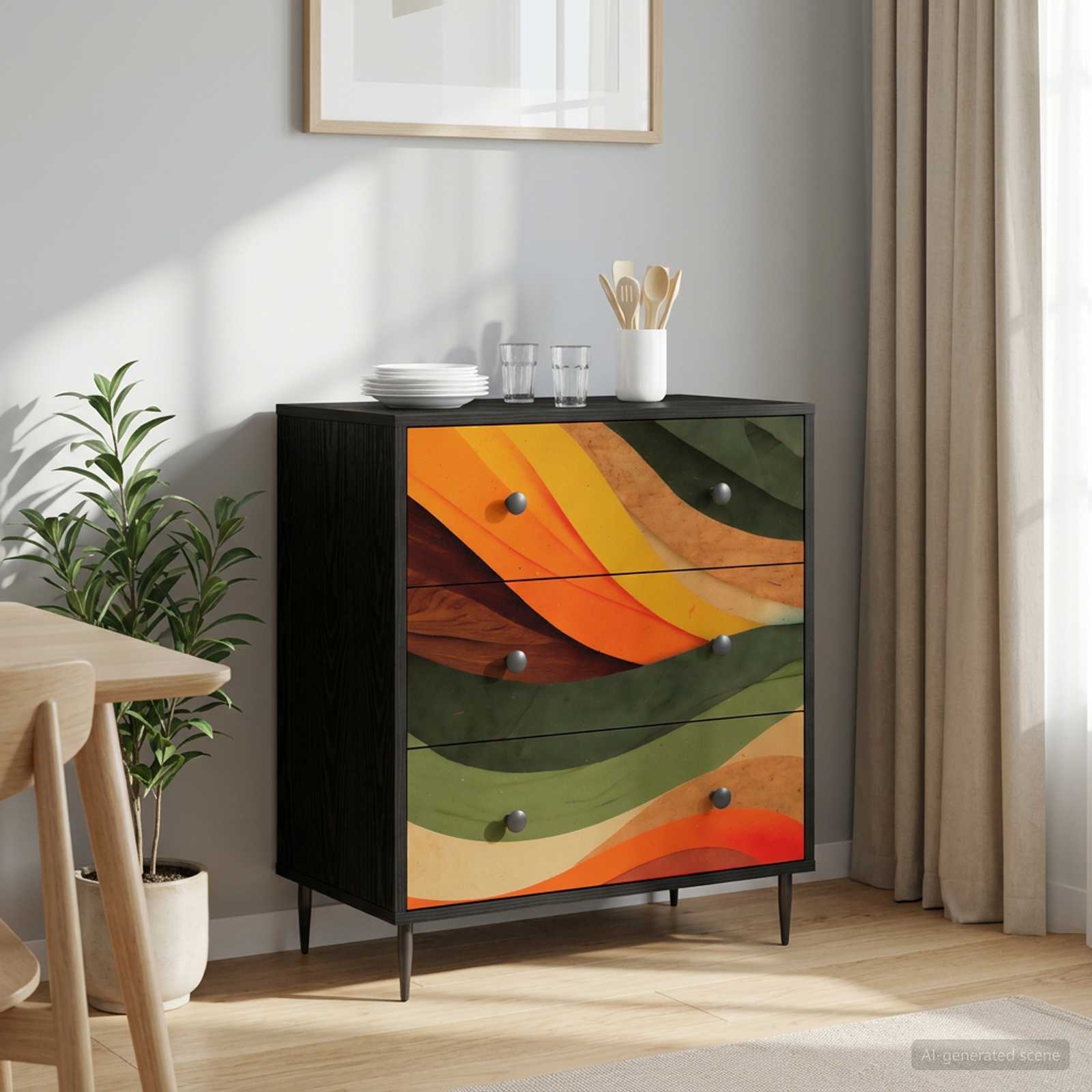 Õhupoli BONN Retro laine print 66 x 36,5 x 76 cm Tehispuit