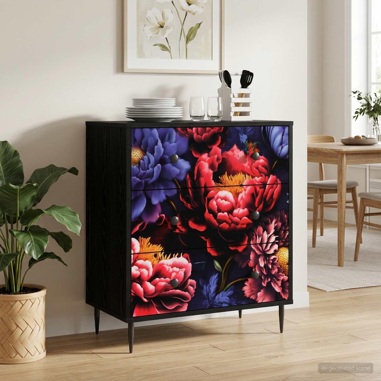 Õhupoli KIEL Tumedat pionide mustrit 66 x 36,5 x 76 cm