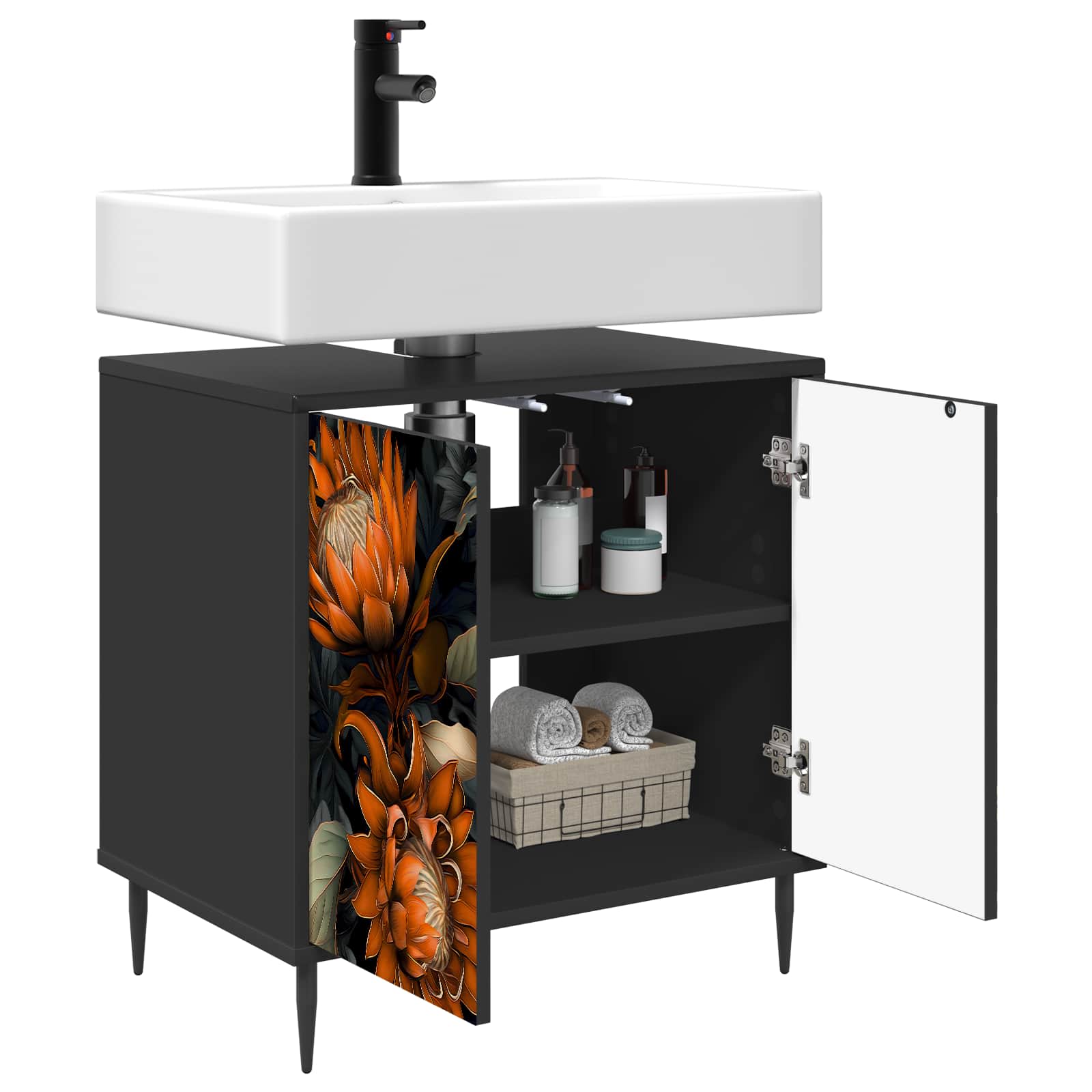 Vannitoa kapp LOCHEM Must tamm 60 x 40 x 61 cm Tehispuit