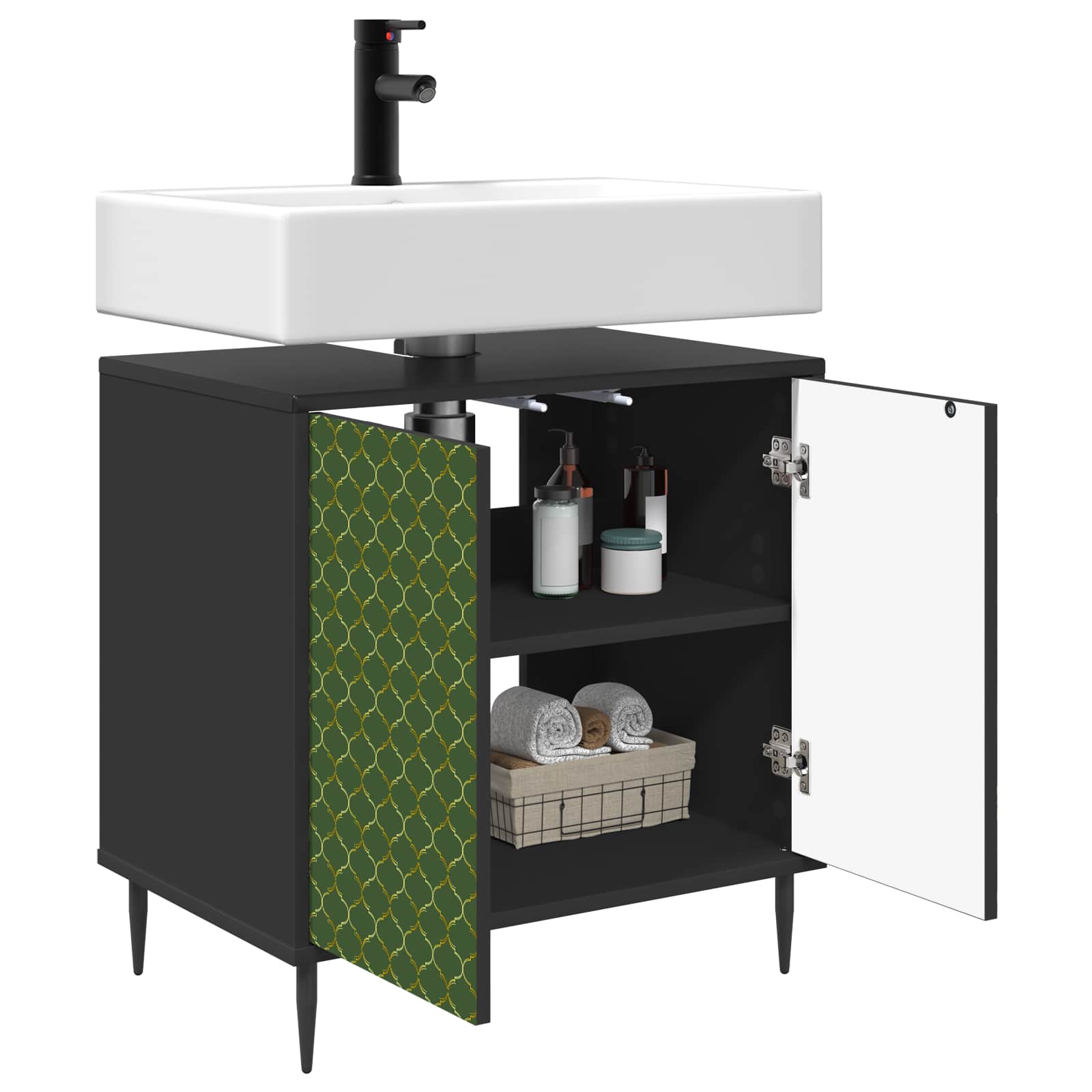 Vannitoa kapp GELEEN Must tamm 60 x 40 x 61 cm Tehispuit