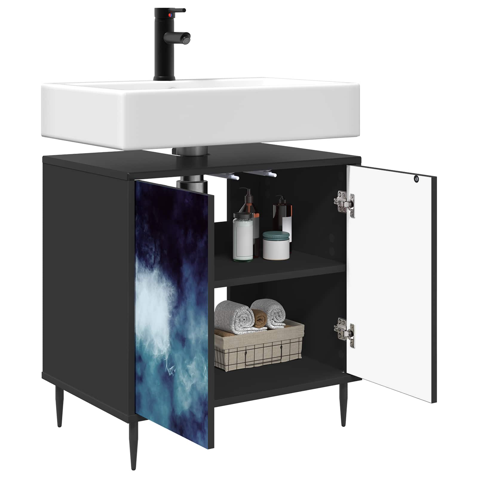 Vannitoa kapp RAALTE Must tamm 60 x 40 x 61 cm Tehispuit