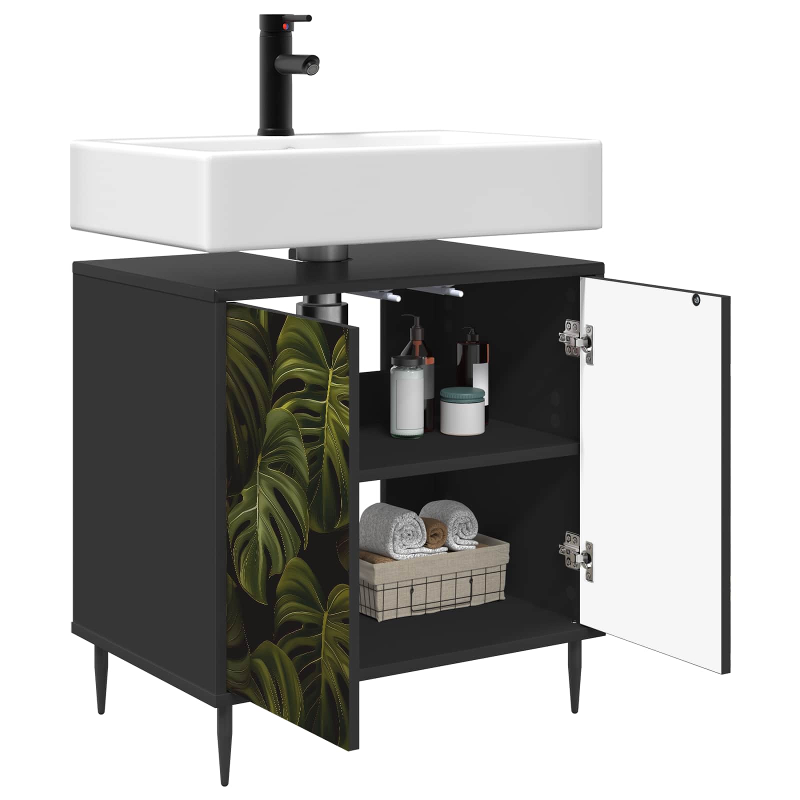 Vannitoa kapp ELBURG Must tamm 60 x 40 x 61 cm Tehispuit
