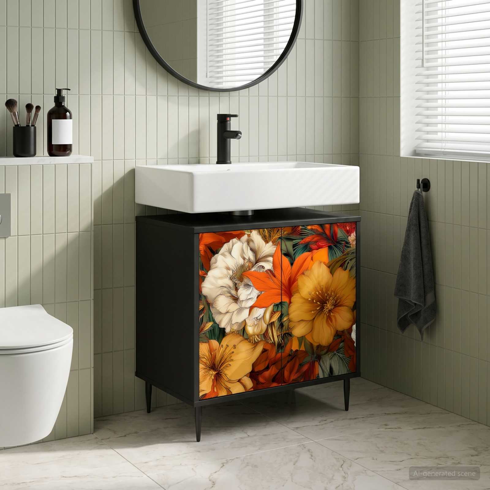 Vannitoa kapp GENNEP Must tamm 60 x 40 x 61 cm Tehispuit