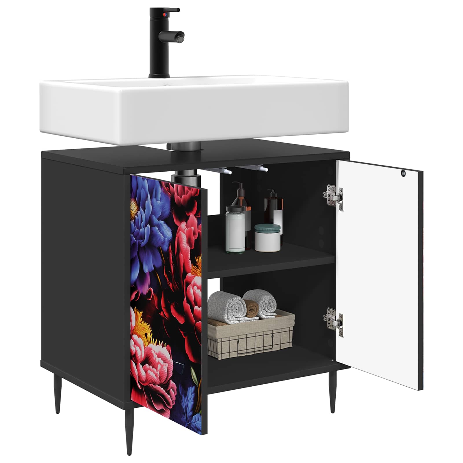 Vannitoa kapp KIEL Must tamm 60 x 40 x 61 cm Tehispuit