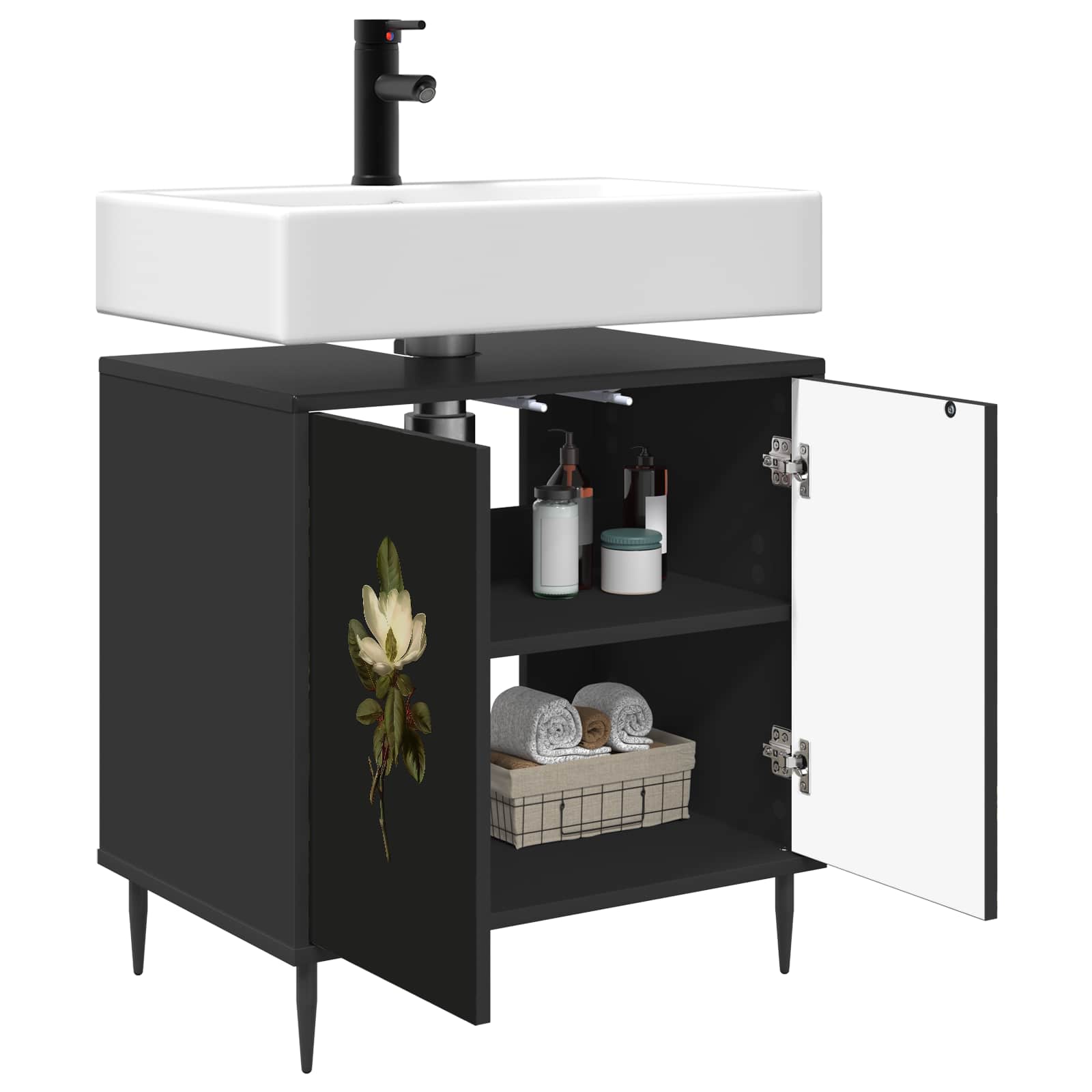Vannitoa kapp BREMEN Must tamm 60 x 40 x 61 cm Tehispuit