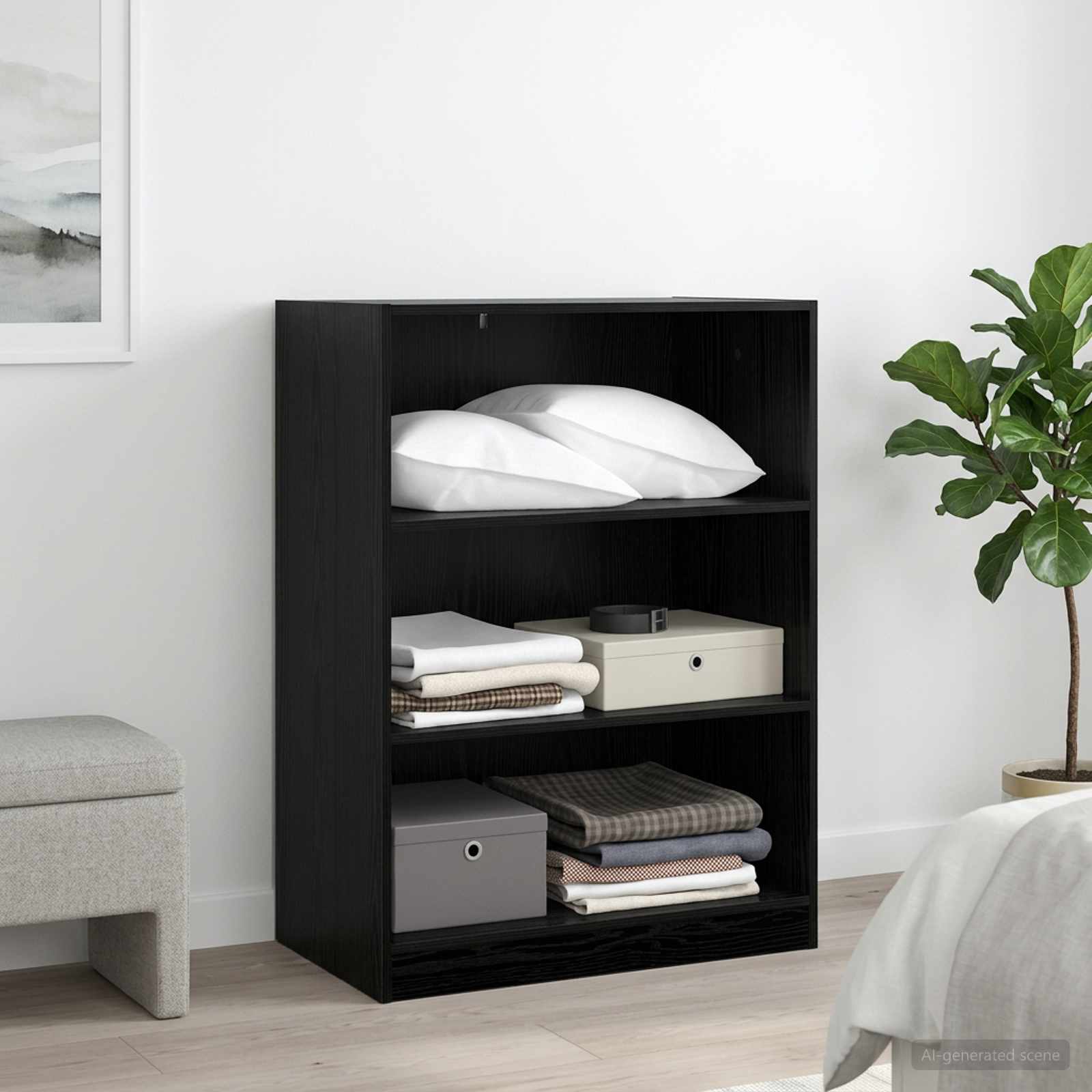 Garderoobikapp Must tamm 77 x 48 x 102 cm Tehispuit