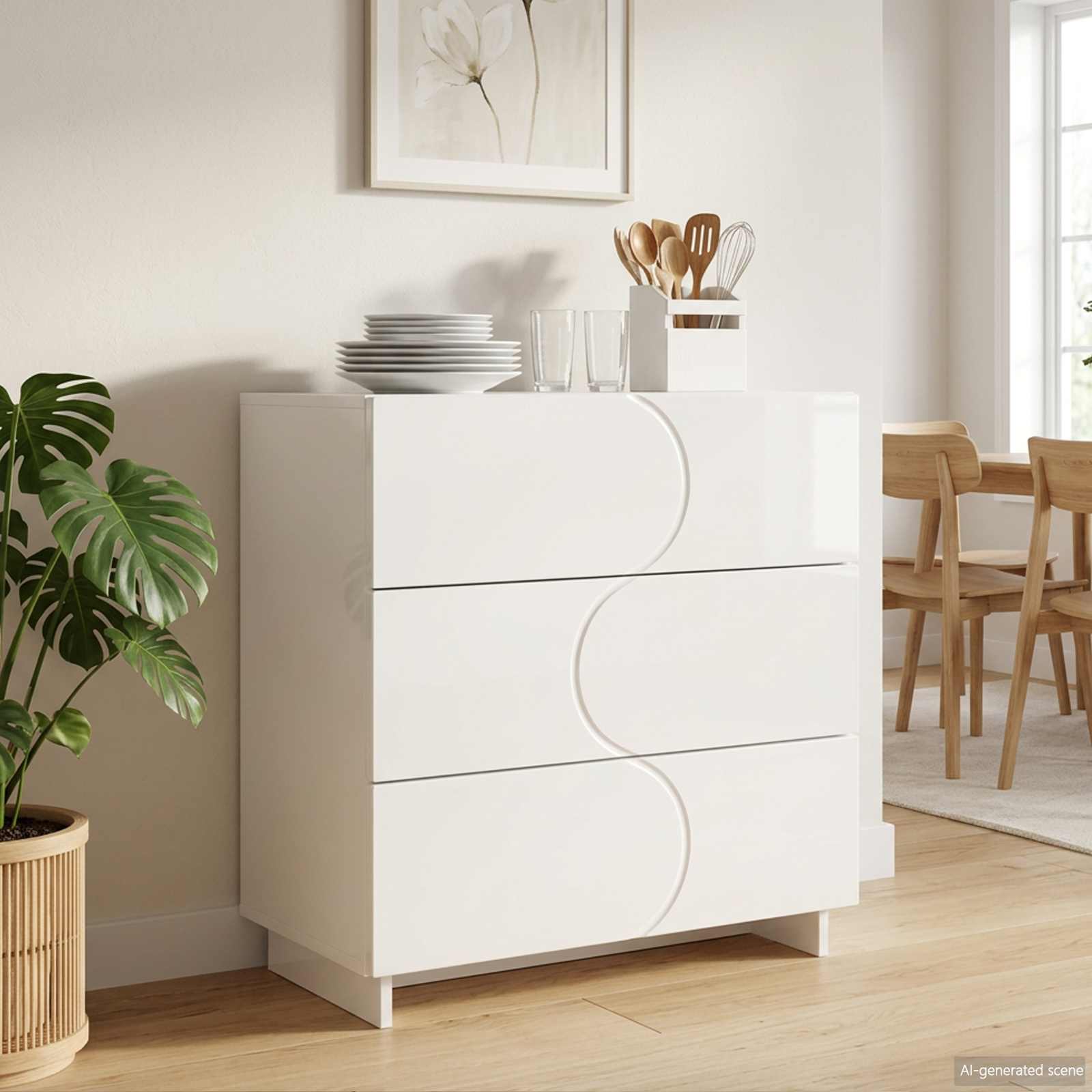 Külgkapp Kõrgläikega valge 70 x 38 x 75 cm Tehispuit