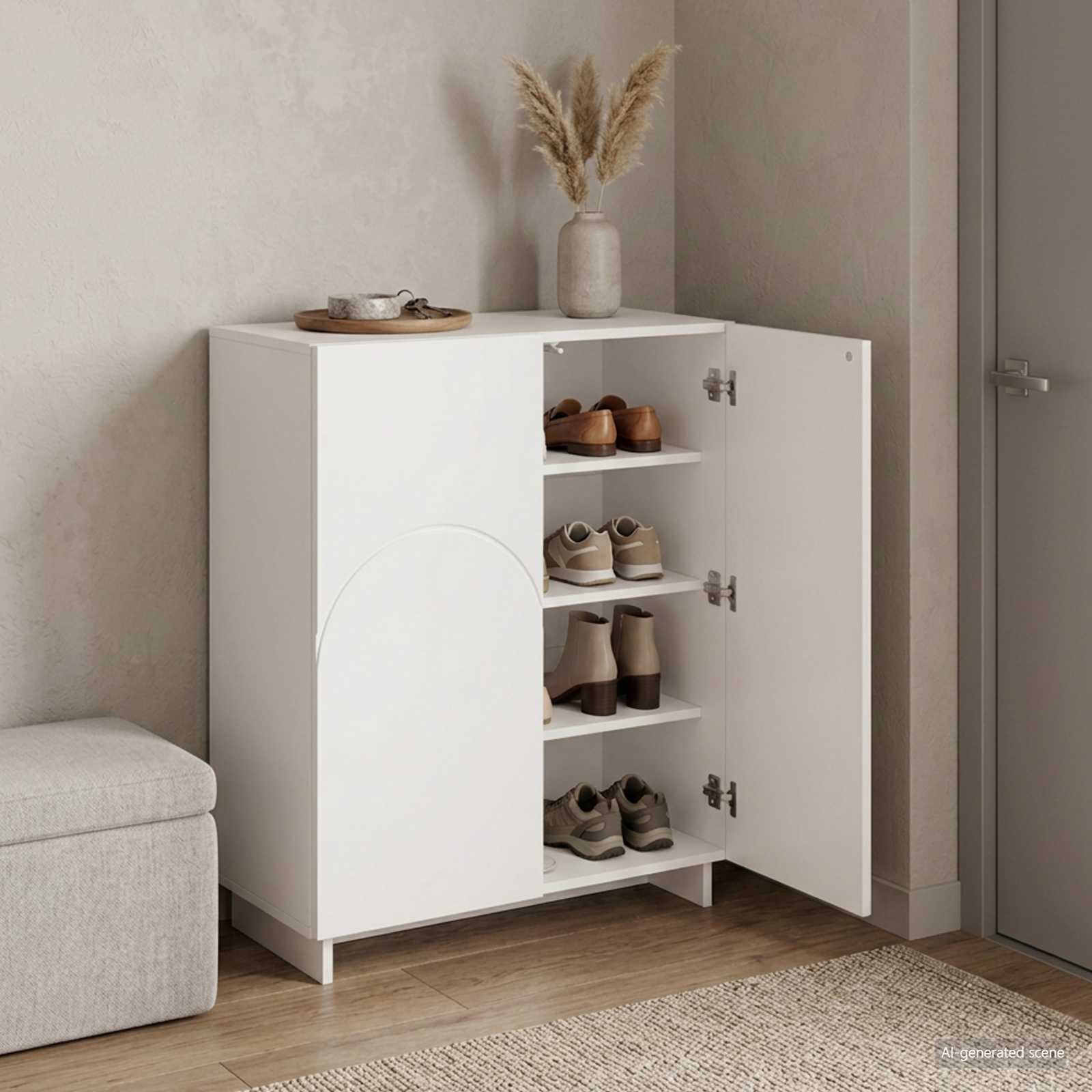Jalatsikapp 73 x 38 x 87,5 cm Tehispuit Kõrgläikega valge