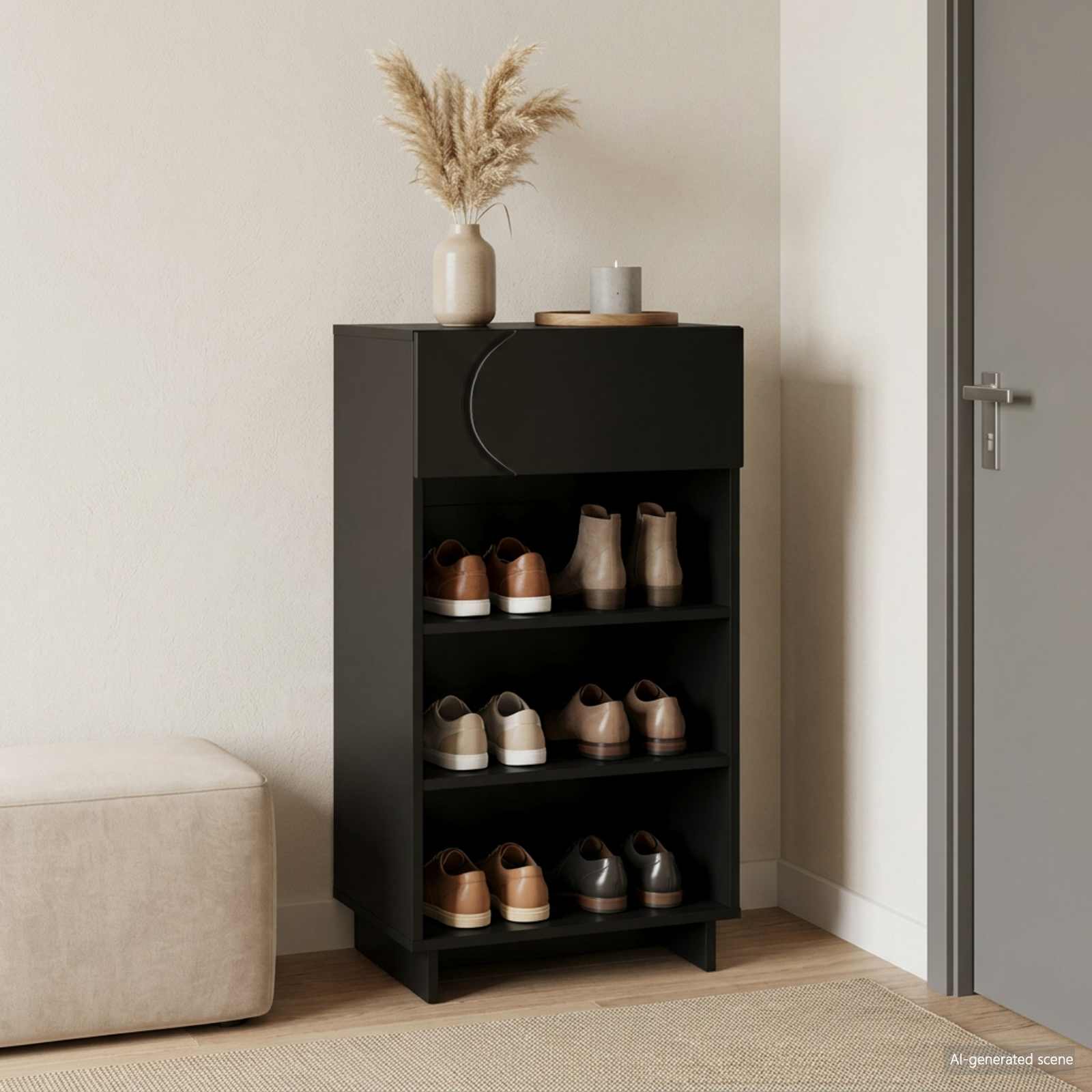 Jalatsikapp 48 x 38 x 87,5 cm Töödeldud puit Must