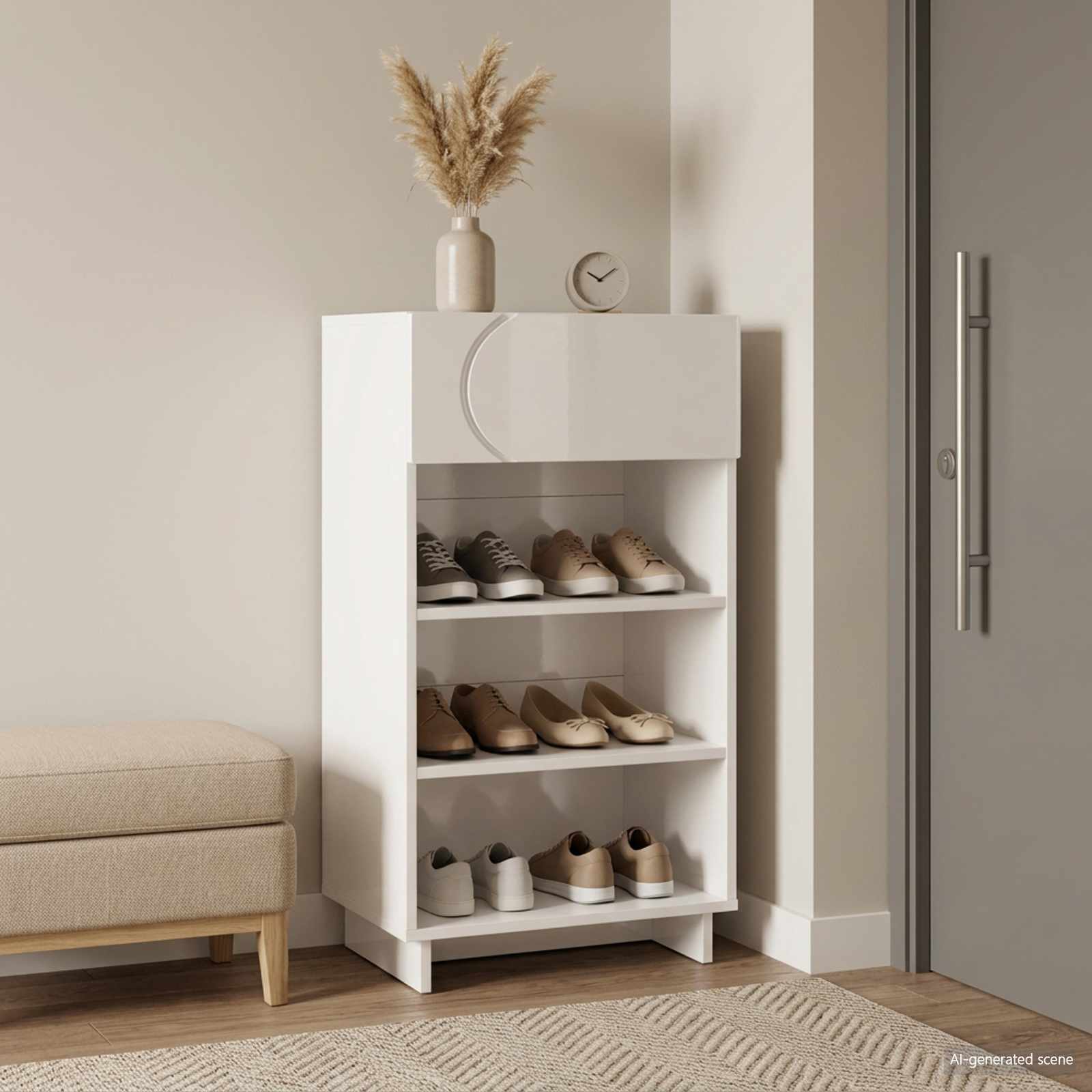 Jalatsikapp 48 x 38 x 87,5 cm Töödeldud puit Kõrgläikega valge