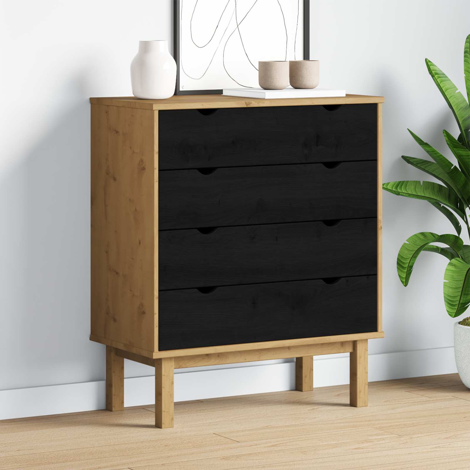 Õhupoli sahtliga OTTA Must 76,5 x 39,5 x 90 cm Toekas männipuit