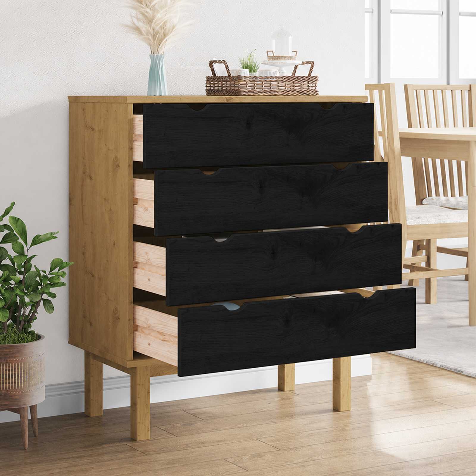 Õhupoli sahtliga OTTA Must 76,5 x 39,5 x 90 cm Toekas männipuit