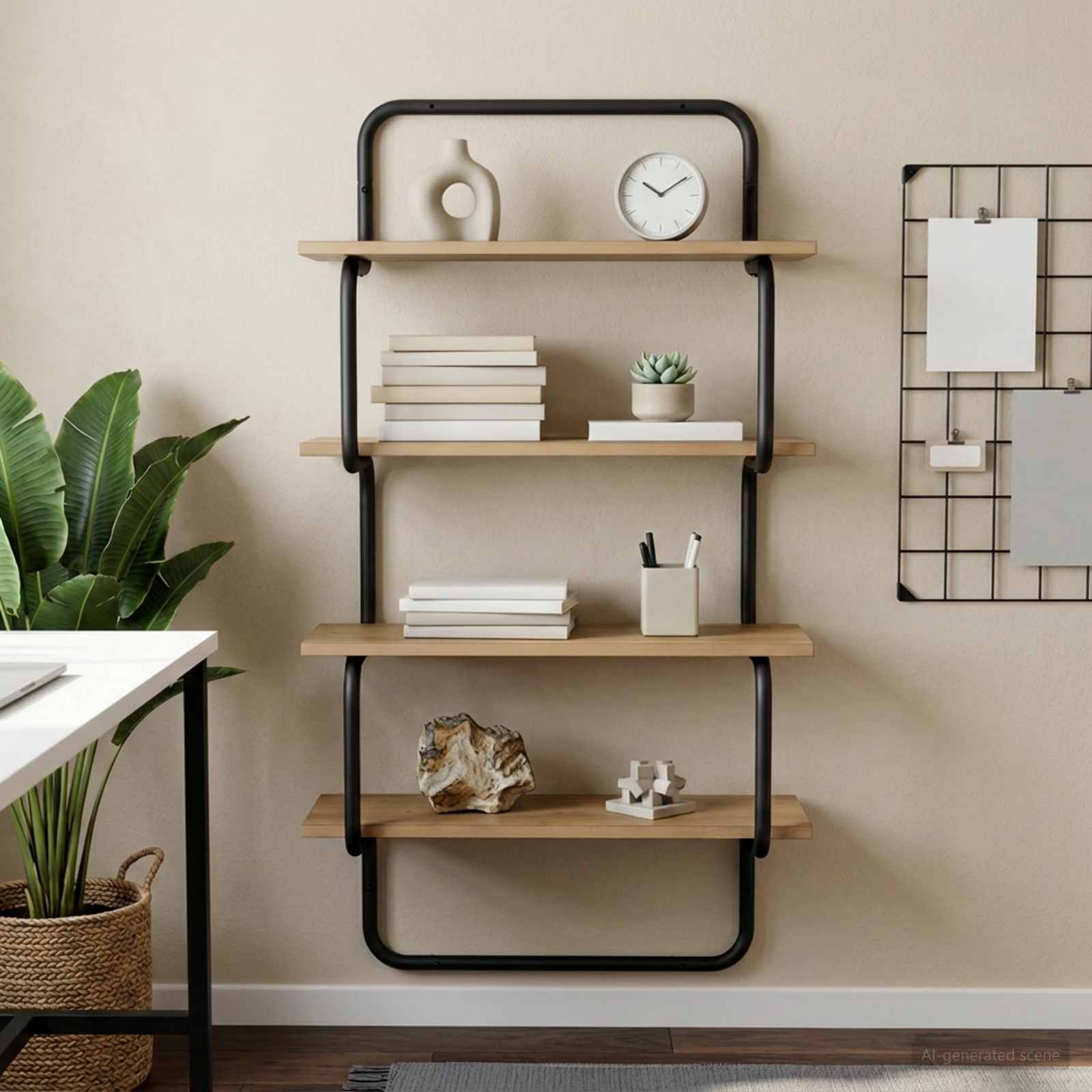 4-tasandiline seina riiul Artisan tamm 40 x 24,5 x 104 cm