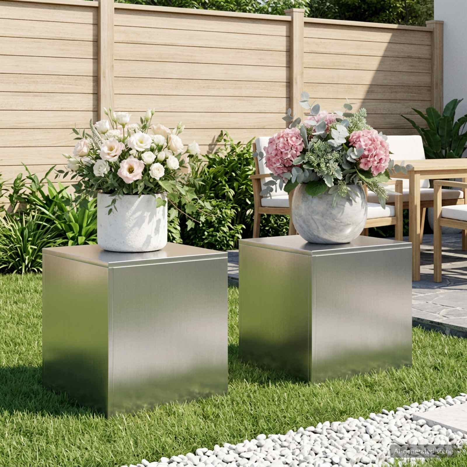 Taimede alus 2 pcs Hõbedane 40 x 40 x 40 cm Roostevaba teras
