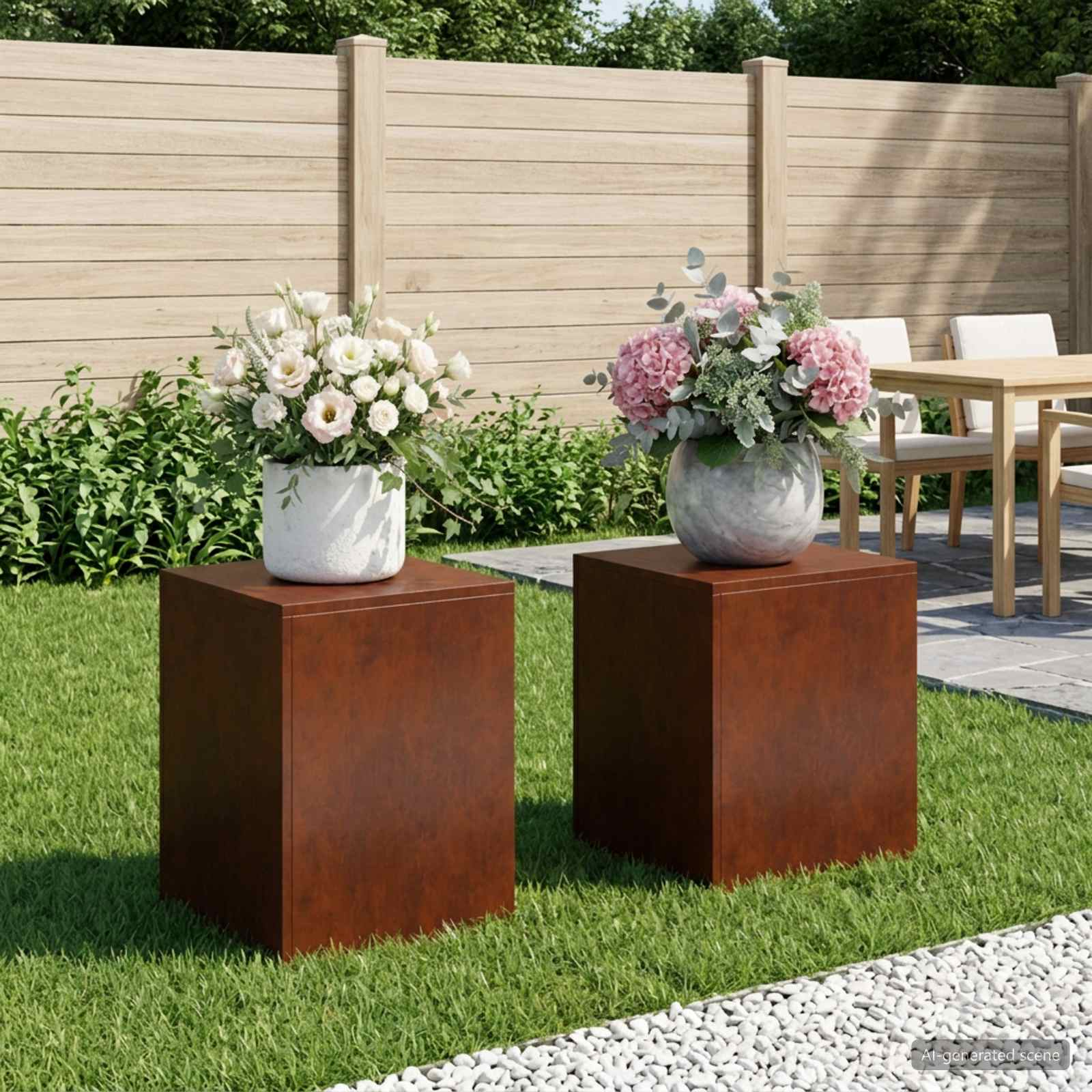 Taimede alus 2 pcs Rooste 40 x 40 x 40 cm Ilmastikukindel teras