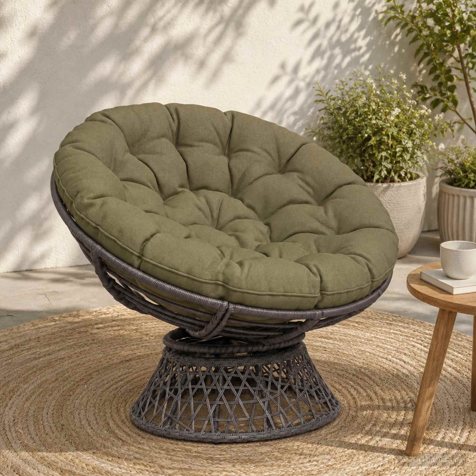 Papasan tooli vaip VIANEN 100% Polüester Oliiviroheline