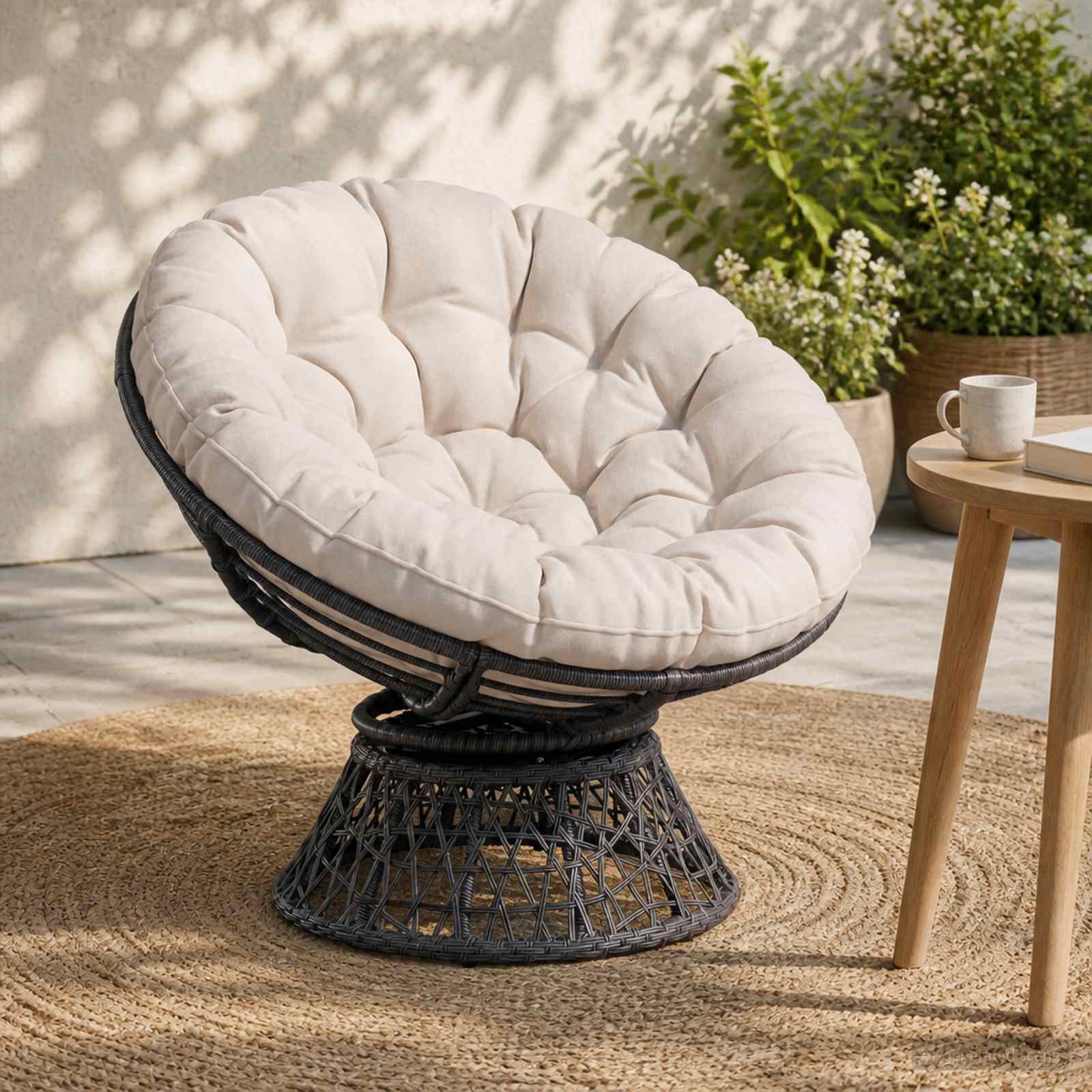 Papasan tooli vaip VIANEN 100% Polüester Valge Ø 100 x 12 cm