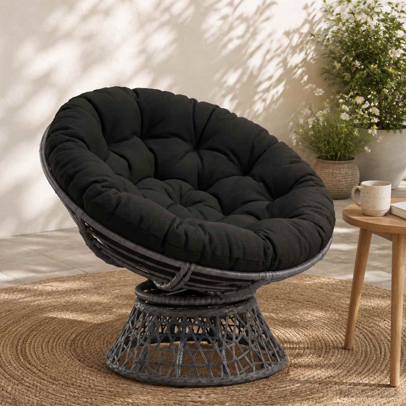 Papasan tooli vaip VIANEN 100% Polüester Must Ø 120 x 12 cm