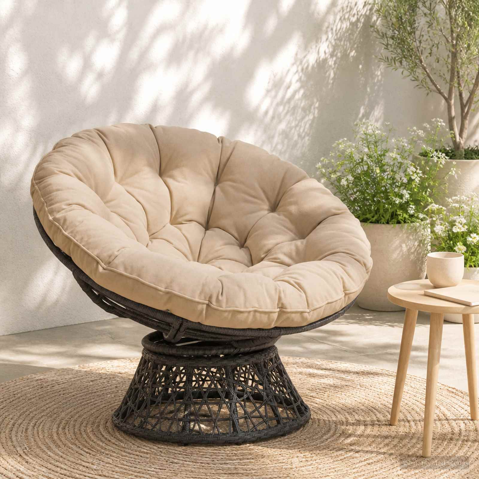 Papasan tooli vaip VIANEN 100% Polüester Kreemjas Ø 120 x 12 cm