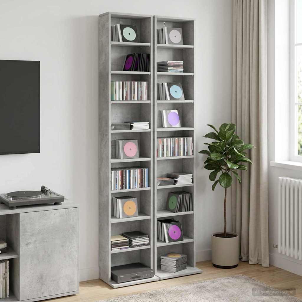 CD kapp 2 tk Betoonhall 33 x 23,5 x 175 cm Tehispuit