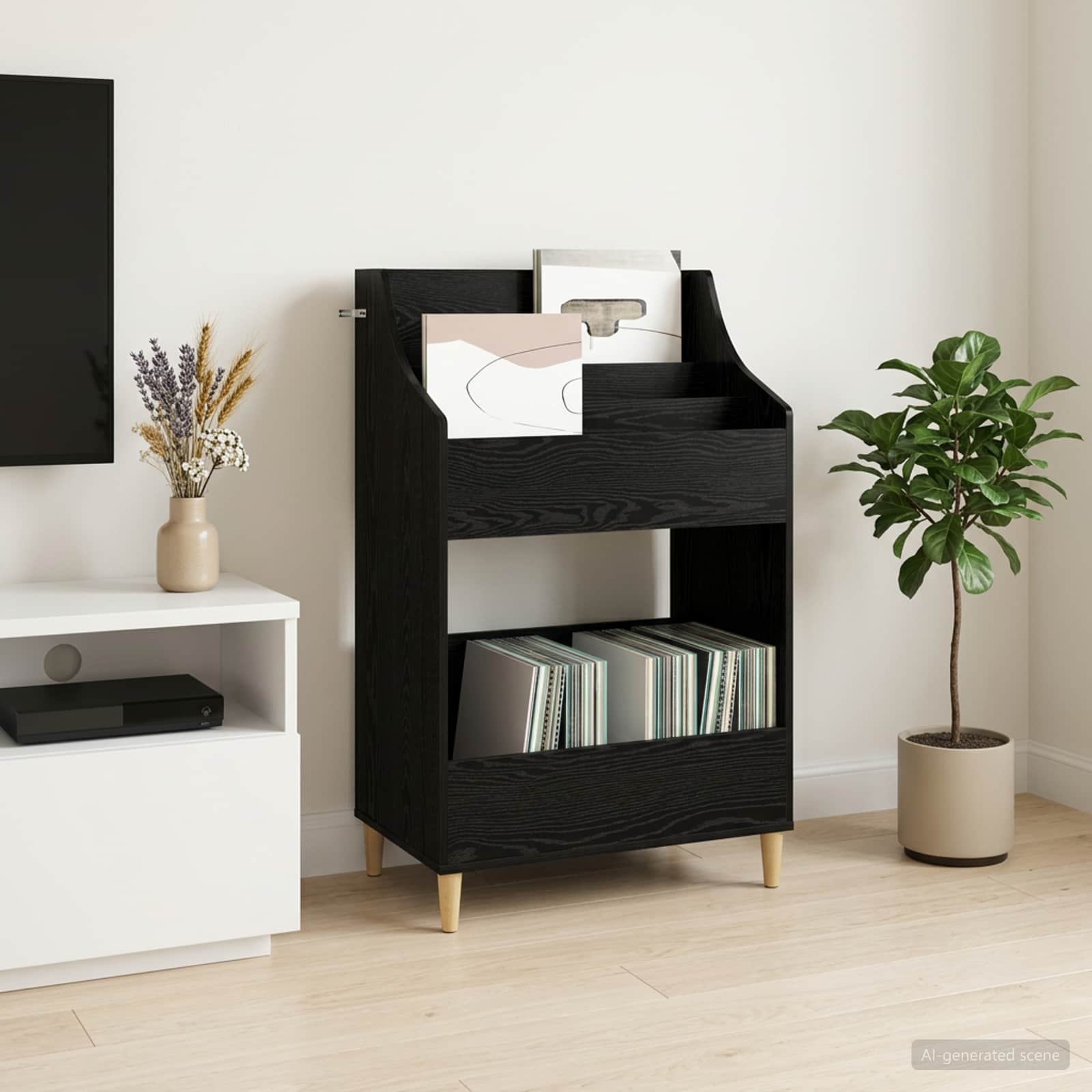 Meedia riiulid Must tamm 70,5 x 46 x 112 cm Tehispuit