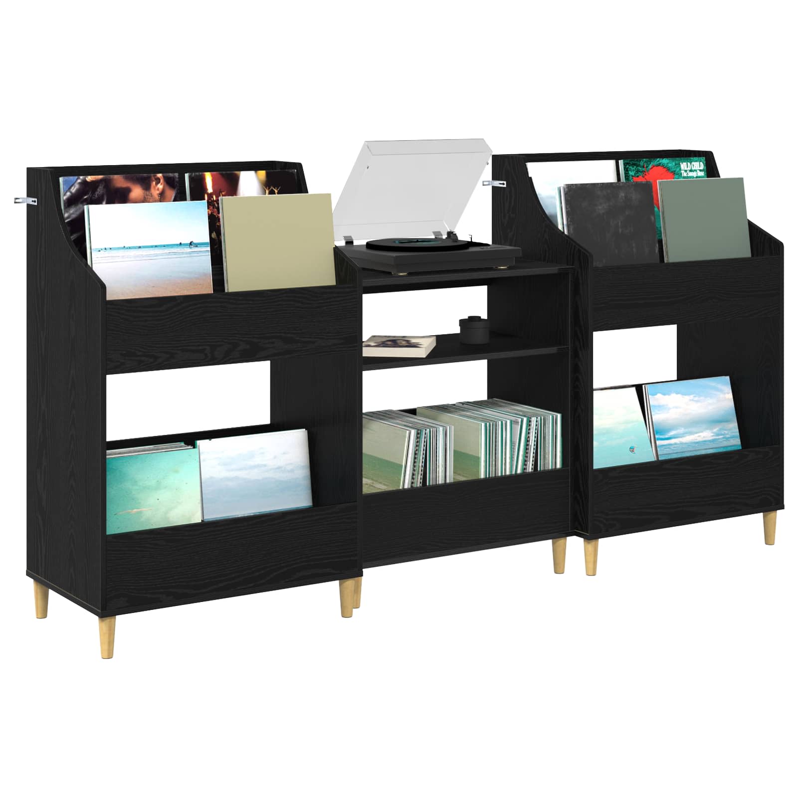 Meedia riiulite komplekt 3 tk Must tamm 212 x 46 x 112 cm