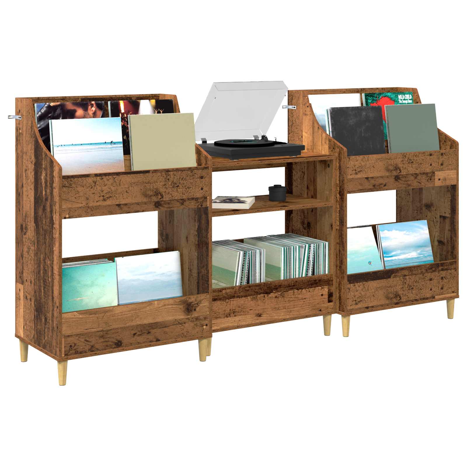 Meedia riiulite komplekt 3 tk Vana puit 212 x 46 x 112 cm