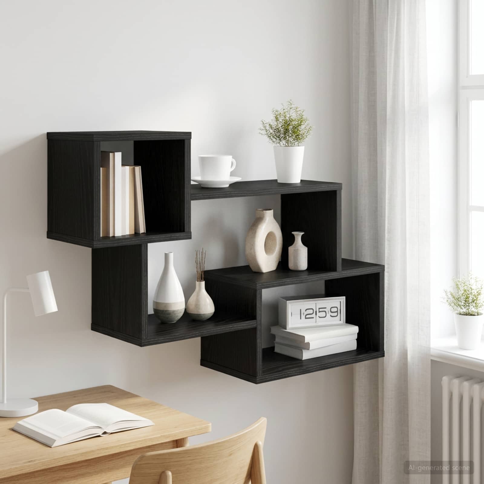 Ujuv riiul Seinale kinnitav Must tamm 87 x 20 x 55 cm Tehispuit