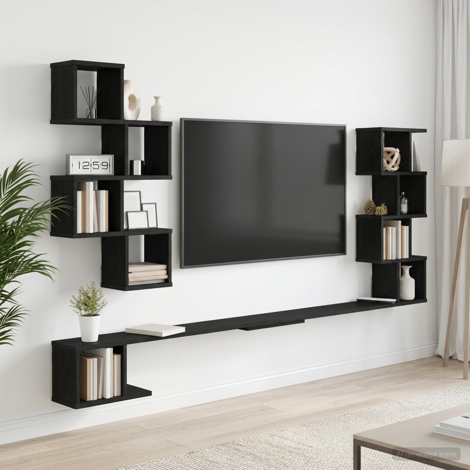 Seinale paigaldatav teleririiul Must tamm 180 x 15 x 94 cm