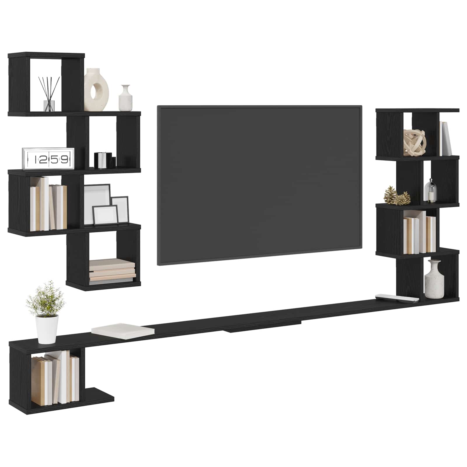 Seinale paigaldatav teleririiul Must tamm 180 x 15 x 94 cm