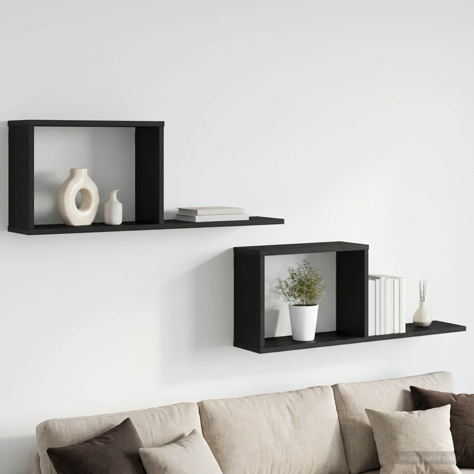 Seinale kinnitatavad riiulid 2 tk Must tamm 80 x 15 x 30 cm