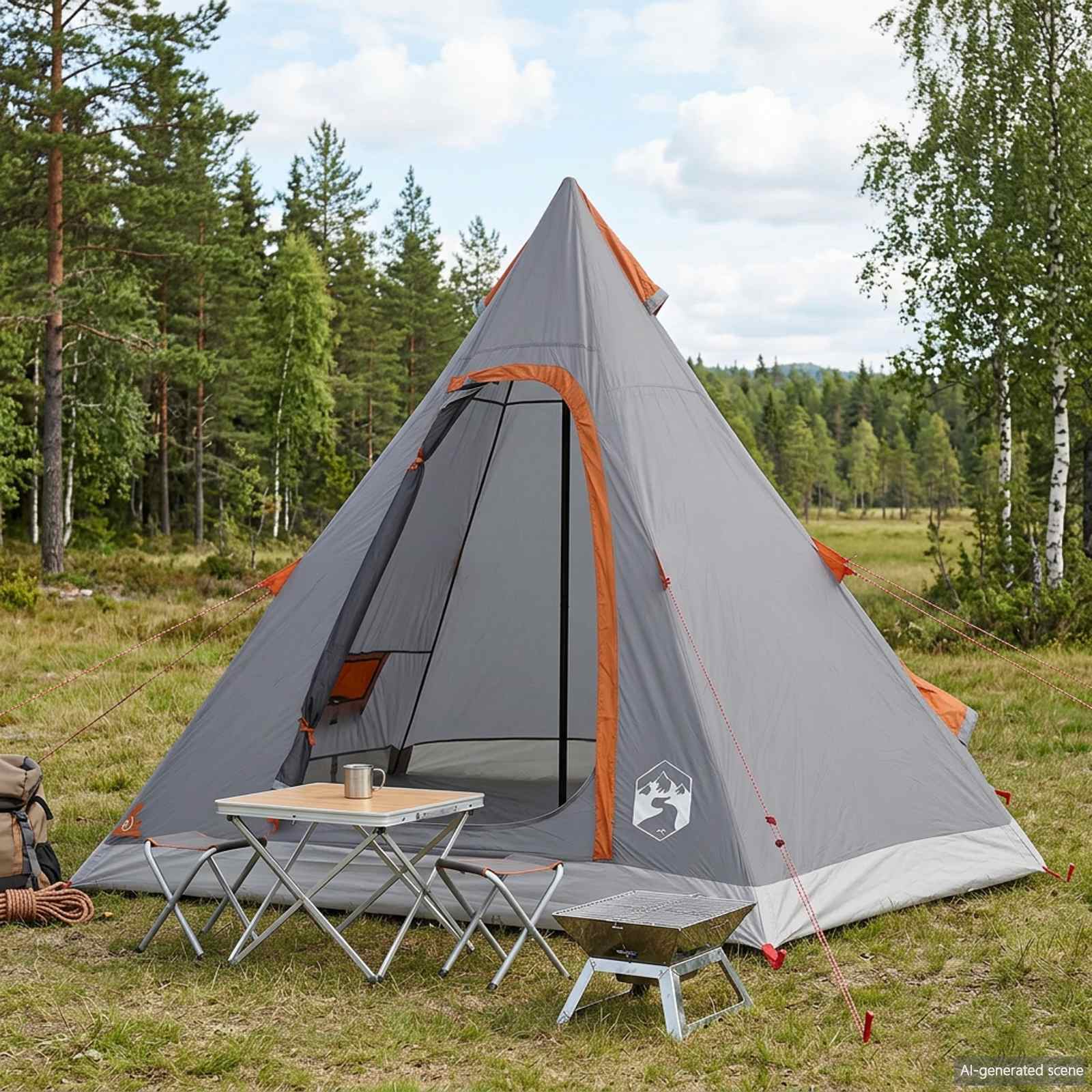 Tipi Tent Water-Resistant 3-kohaline Hall ja oranž