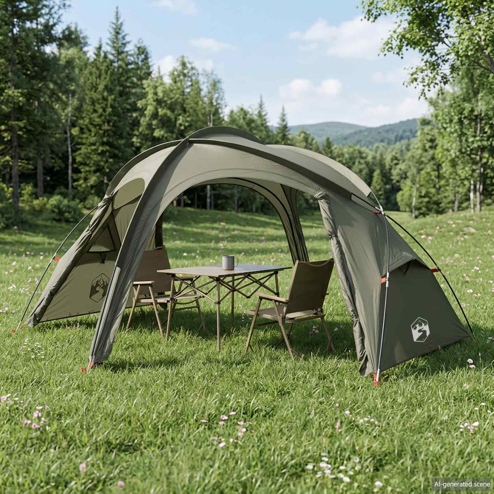 Trekking telk vihmakattega, veekindel 3-kohaline Armee rohelis