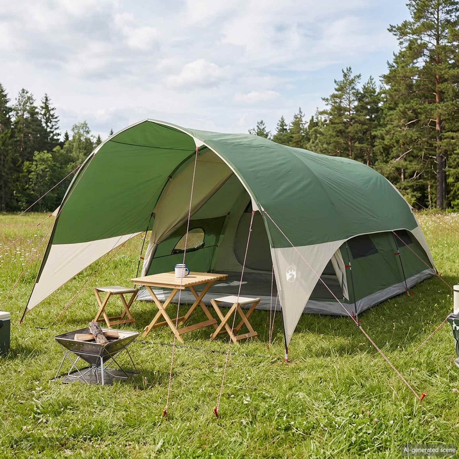 Tunnel Tent with Rainfly Water-Resistant 10-kohaline Roheline