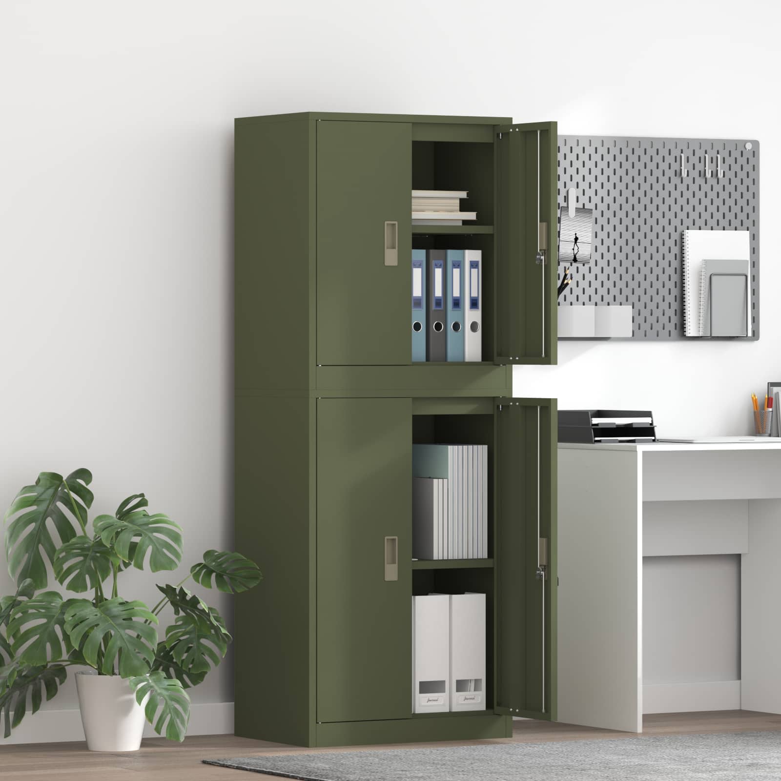 Hoiukapp 2 tk Oliiviroheline 60 x 40 x 160 cm Teras Lukustatav